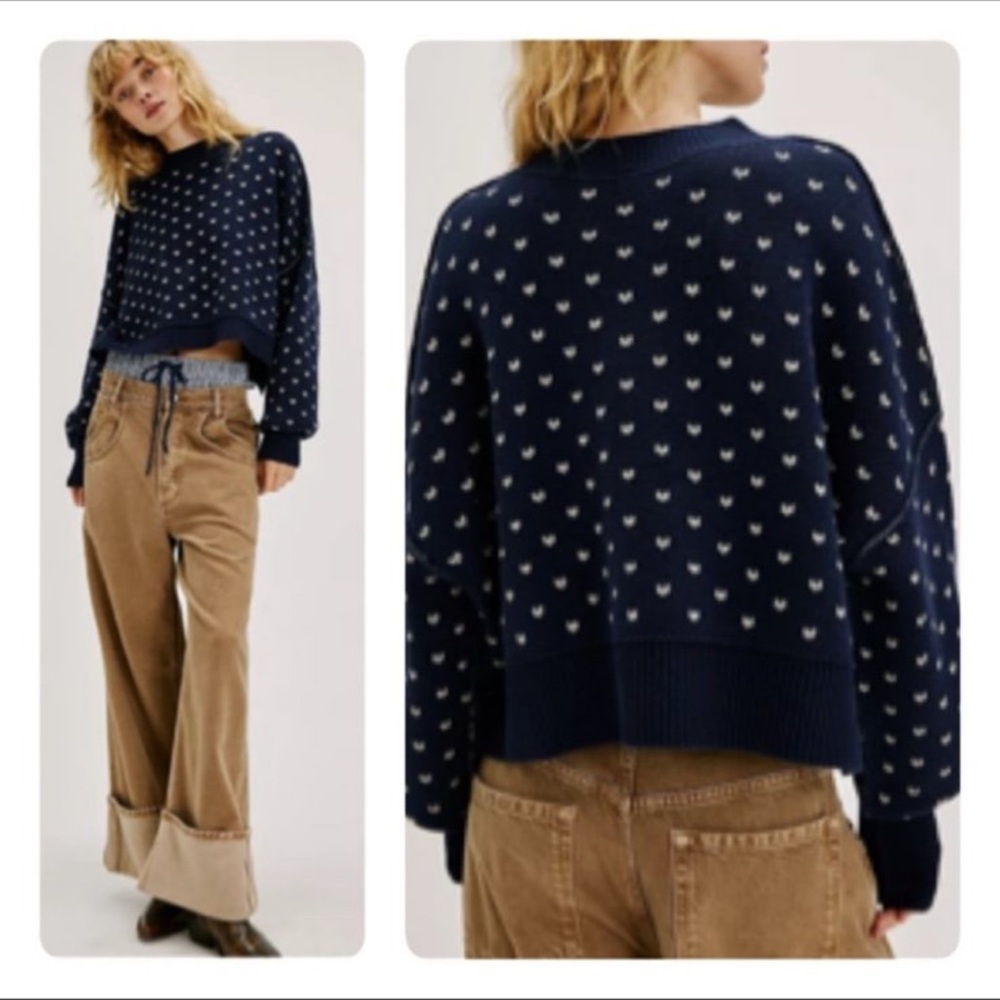 Free People EASY STREET PATTERNED CROP SWEATER - Picture 1 of 13